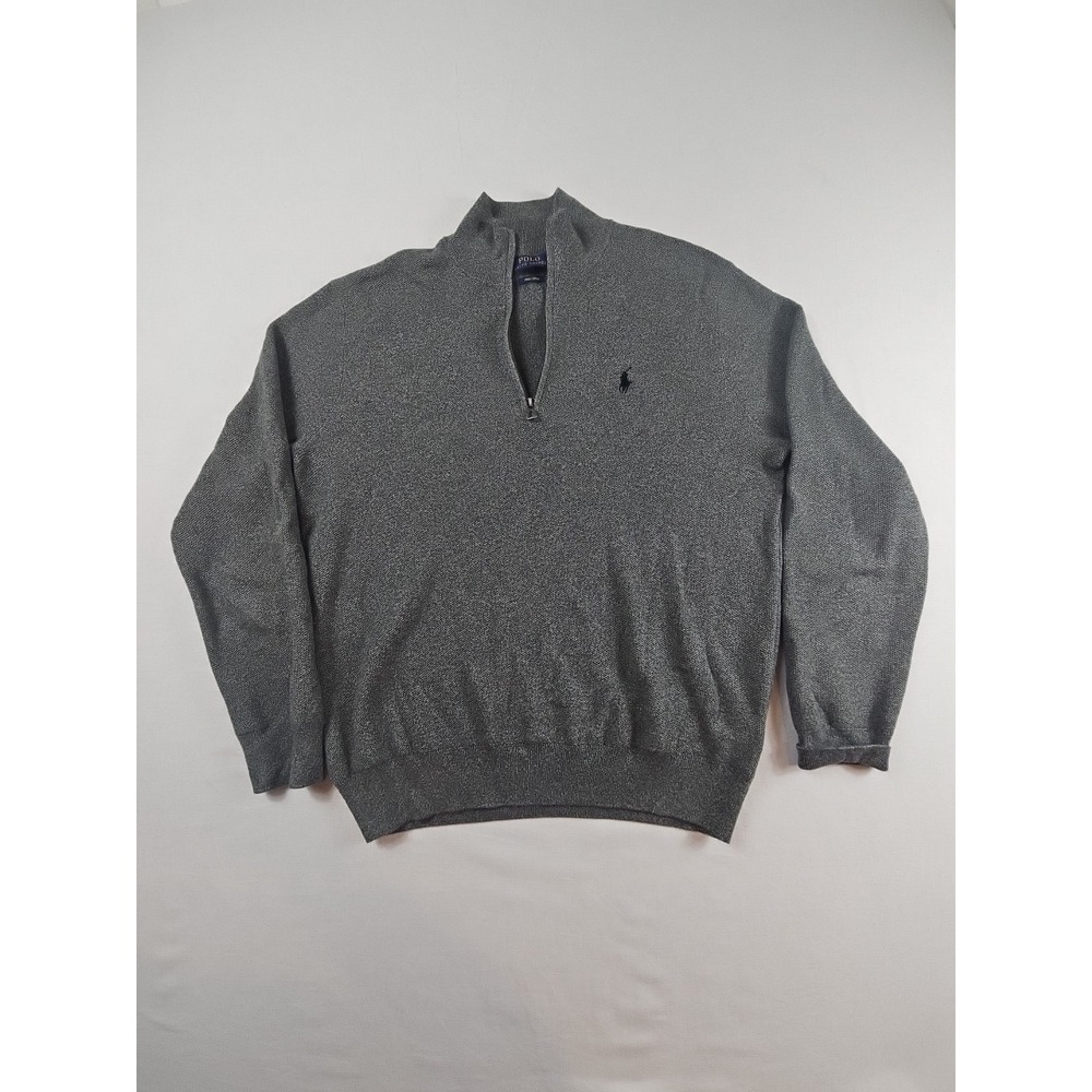Polo Ralph Lauren Men's 1/4 Zip Sweater Pima Cotton Size L Pony Logo Dark Gray